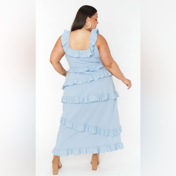 Show Me Your MuMu NWOT Greta Dress in Steel Blue Stretch - Picture 11 of 16